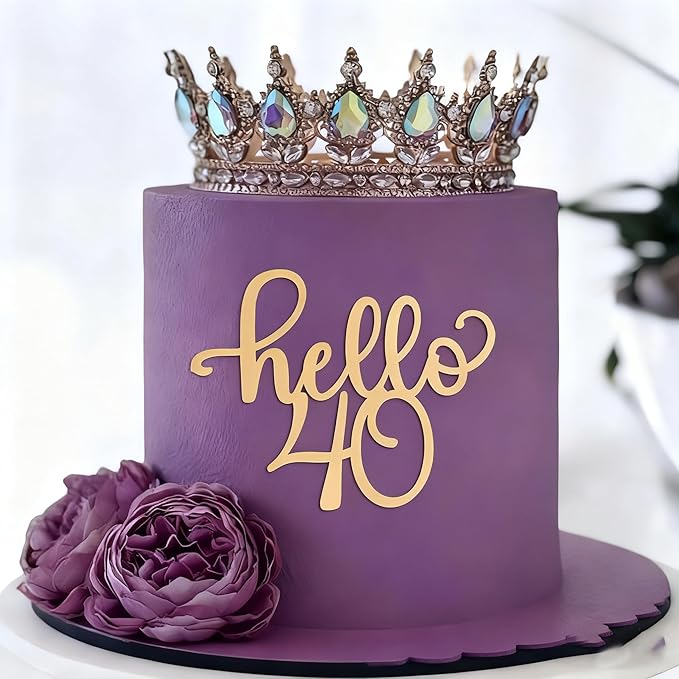 Gold Acrylic Hello 40 Cake Topper, Hello 40 Sign, 40th Birthday Party Cake Topper, Cheers to 40 Years Decorations, 40th Wedding Anniversary Cake Decor