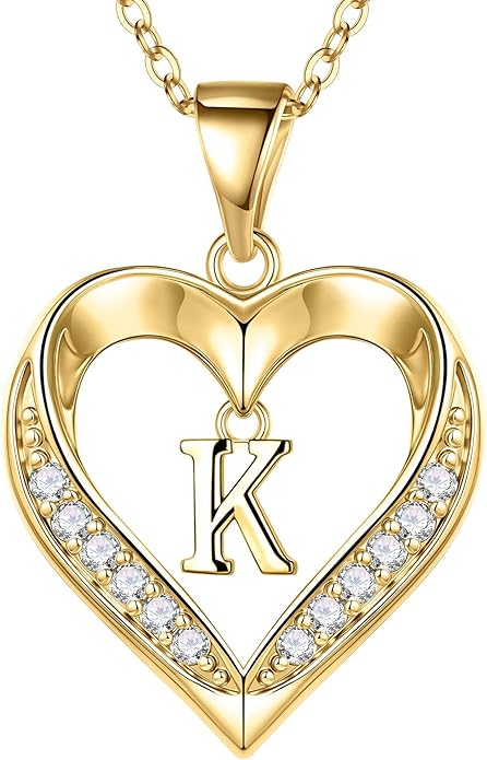 TURANDOSS Valentines Day Gifts for Kids Teen Girls - Heart Initial Necklaces, Dainty 14K Gold Plated CZ Heart Letter A-Z Pendant Necklace Trendy Jewelry Valentines Day Gifts for Wife Girlfriend