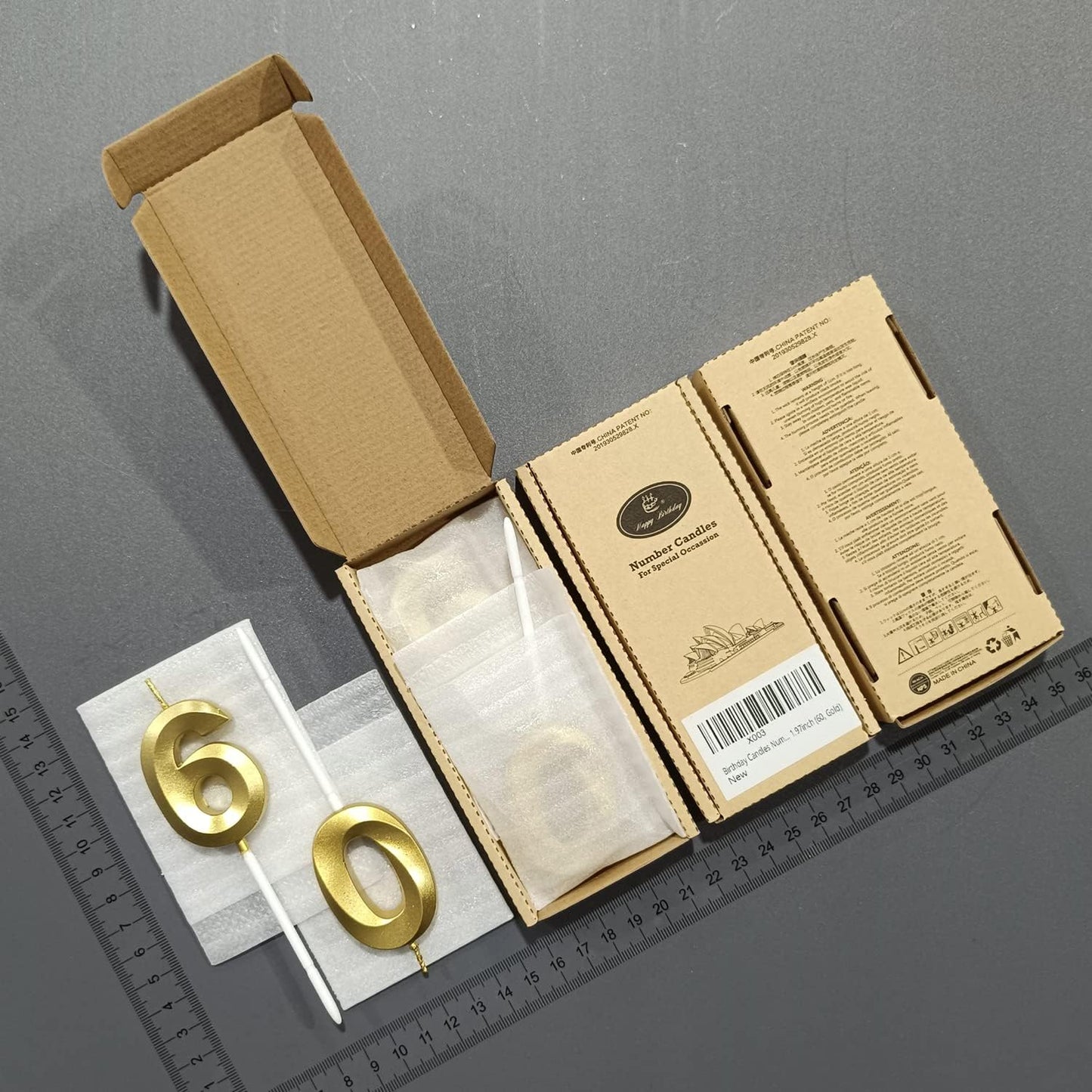 60th Birthday Candles for Cakes Numbers Candle Happy 60 Birthday 3D Designed Wedding Anniversary Party Cake Topper Decorations (60, Gold)
