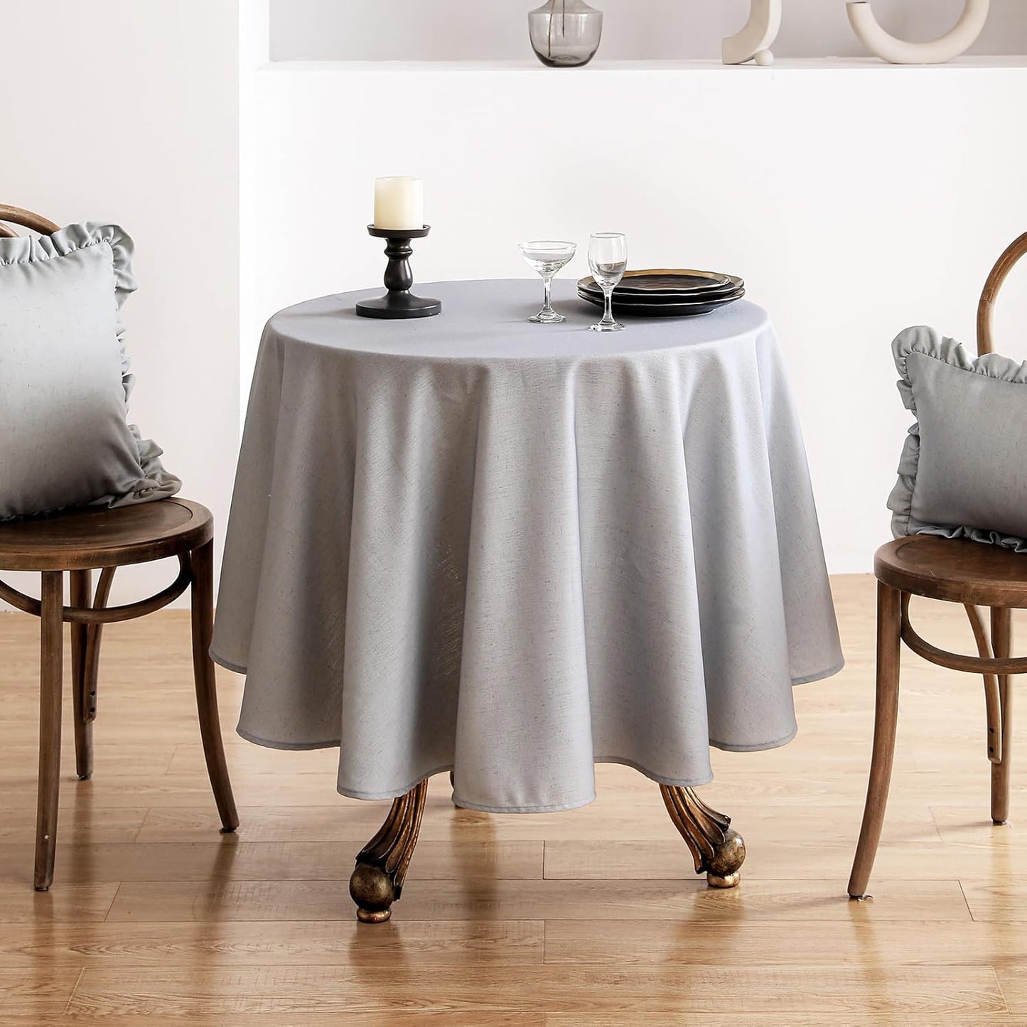 ISAENNE Silver Tablecloth for Round Tables,Linen Table Cloth Solid Color Plain Simplicity,Heavy Durable Table Cover for Dining Kitchen Decor Party Banquet, Diameter 67"