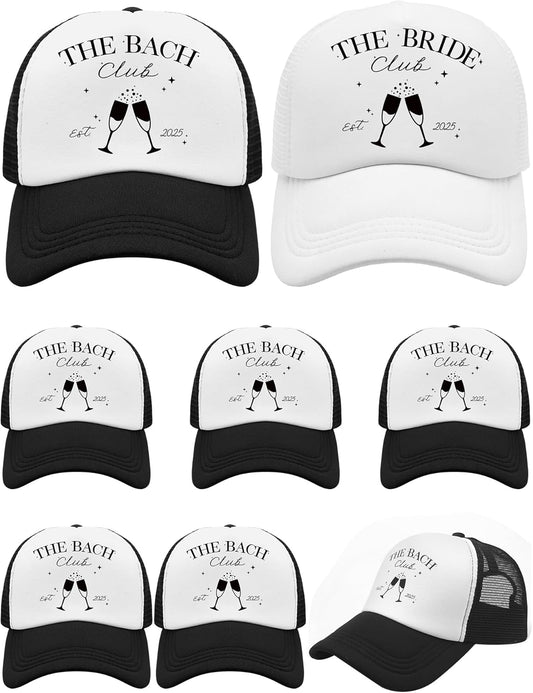 8 Pack Social Club Bachelorette Party Hats Include 1 Pack The Bride Cap and 7 Pcs The Bach Club Trucker Cap (Black,The Bach)