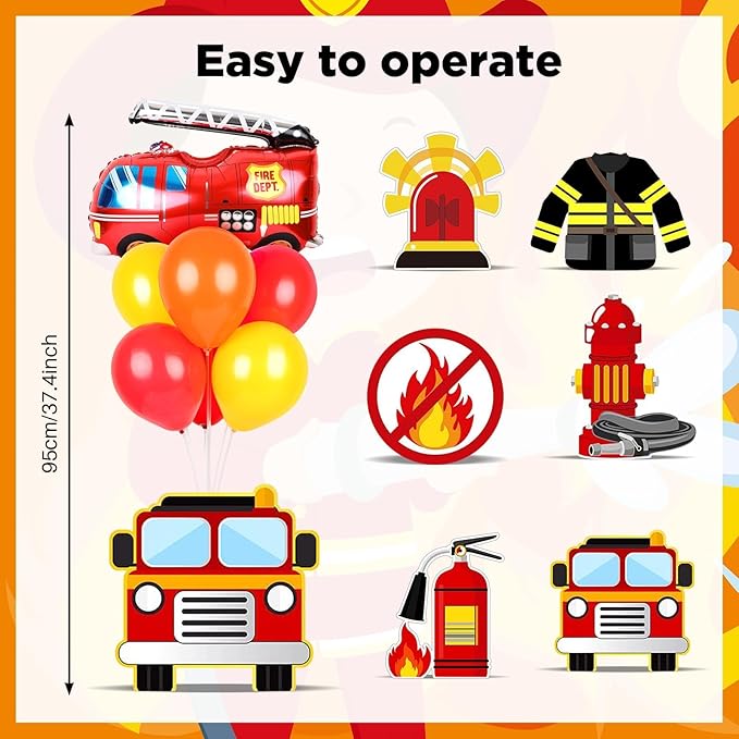 6 Sets Fire Fighting Party Balloon Stand Kit for Table Red Yellow Balloon Centerpiece Decor Fire Truck Party Balloon Stand Kit for Fireman Theme Birthday Supplies