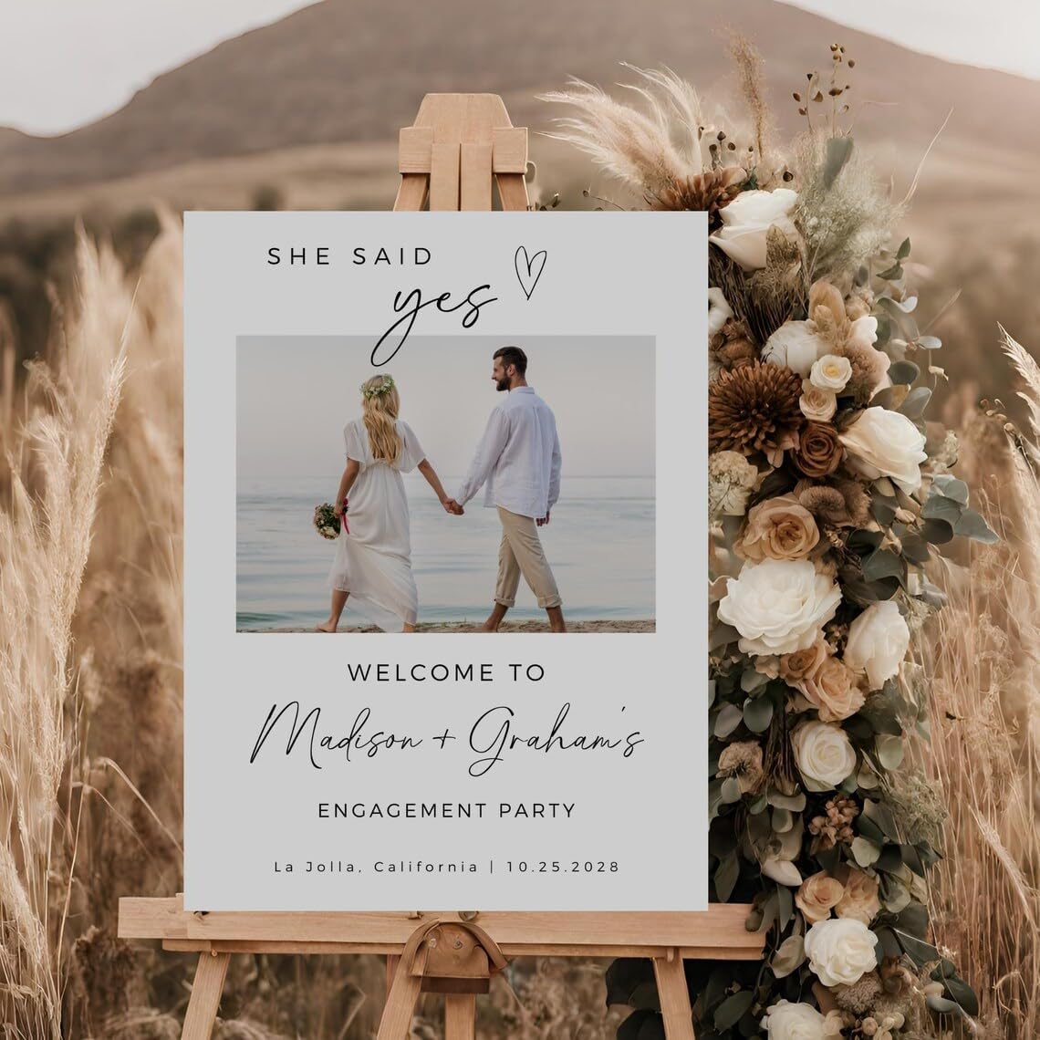 Engagement Party Sign, Engagement Party Welcome Sign, Photo Engagement Welcome Sign, She Said Yes Sign, Couples Shower Sign, Modern Minimalist, Fully Editable Template, Engagement Party Sign