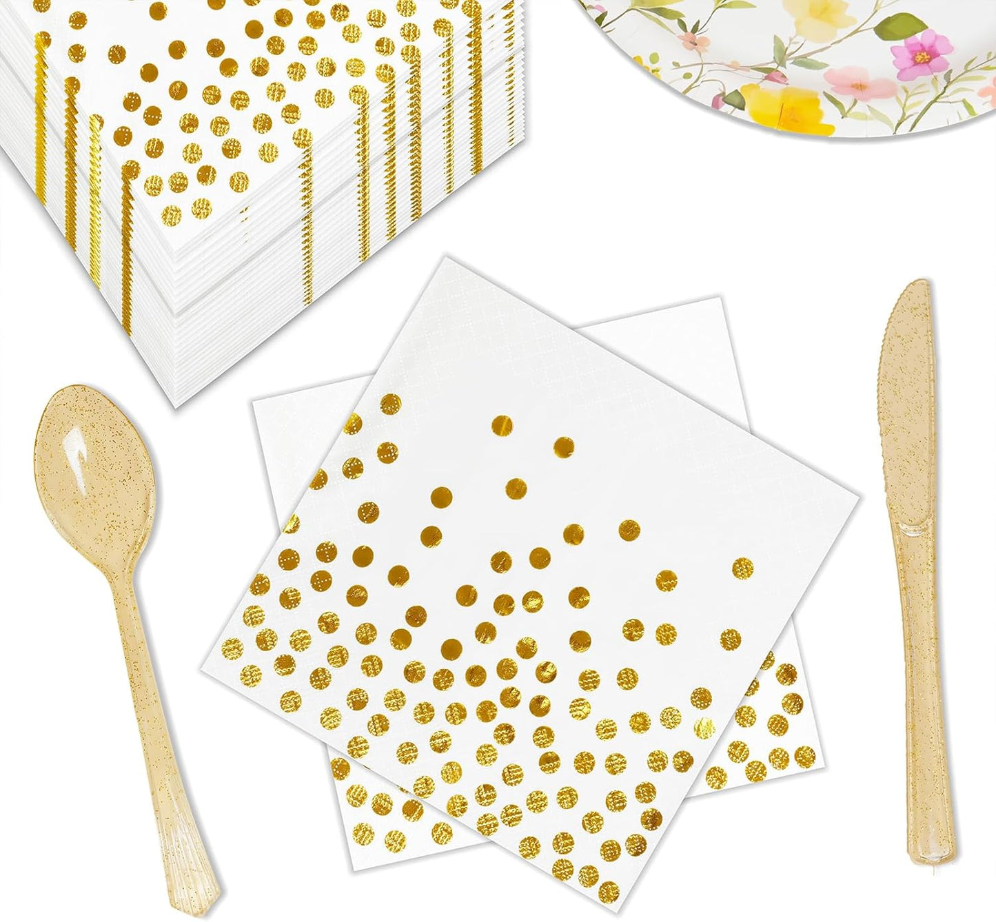 100 Pcs 6.5x6.5 Inch Disposable White Gold Paper Napkins for Cocktail