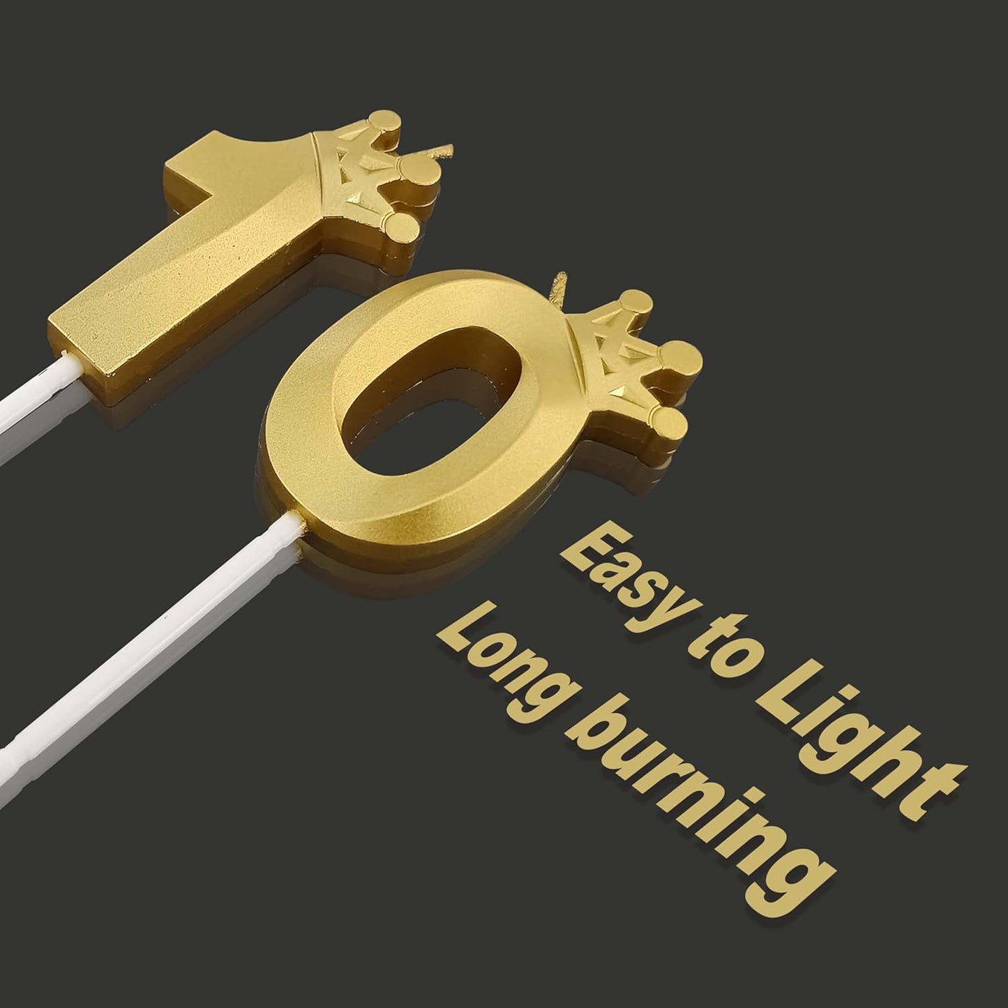 The Number 10 Gold Birthday Candles for Cake is Beautiful Number Candles for 10th Birthday Decorations for Man and Women(Gold-10, Crown)