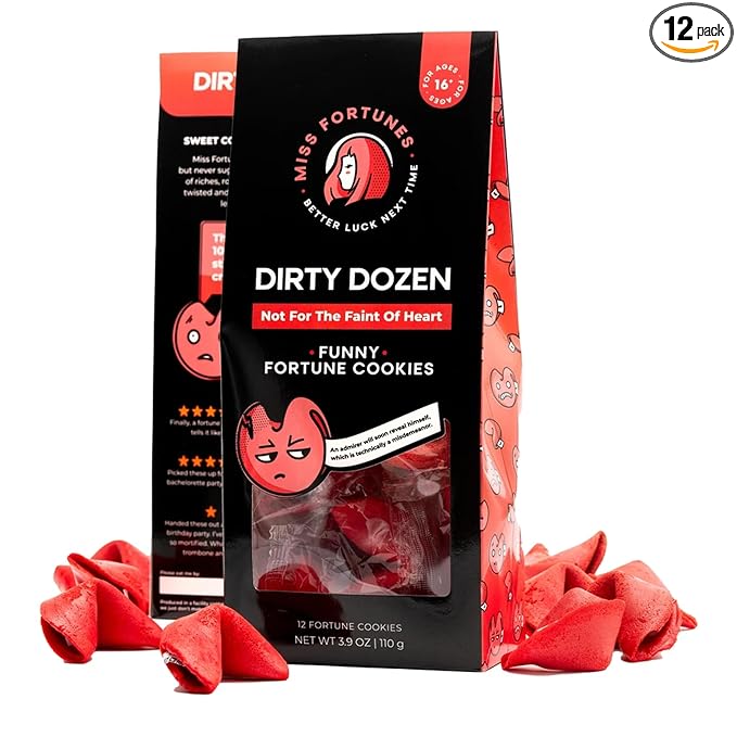 Miss Fortunes, Funny Fortune Cookies, The Dirty Dozen, Show Off Your Questionable Taste Today! Great For Date Night, Valentine's Day and Bachelorette Parties, Written by Professional Comedy Writers (Box of 12 Individually Wrapped Cookies)