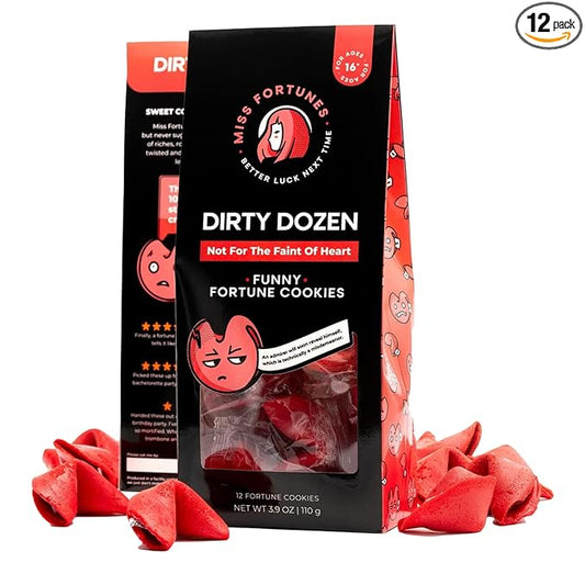 Miss Fortunes, Funny Fortune Cookies, The Dirty Dozen, Show Off Your Questionable Taste Today! Great For Date Night, Valentine's Day and Bachelorette Parties, Written by Professional Comedy Writers (Box of 12 Individually Wrapped Cookies)