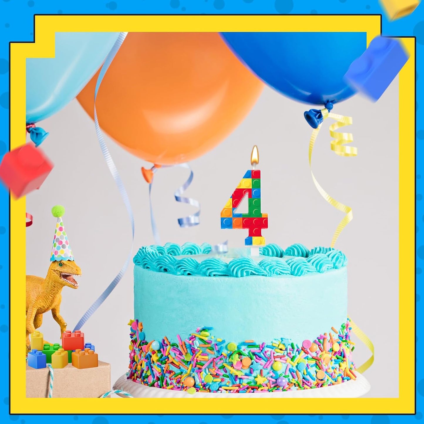 Building Block Themed Birthday Candle Number 4 Candle Birthday Party Decoration Cake Topper for Building Block Party Decoration Theme Parties Supplies (Number 4)