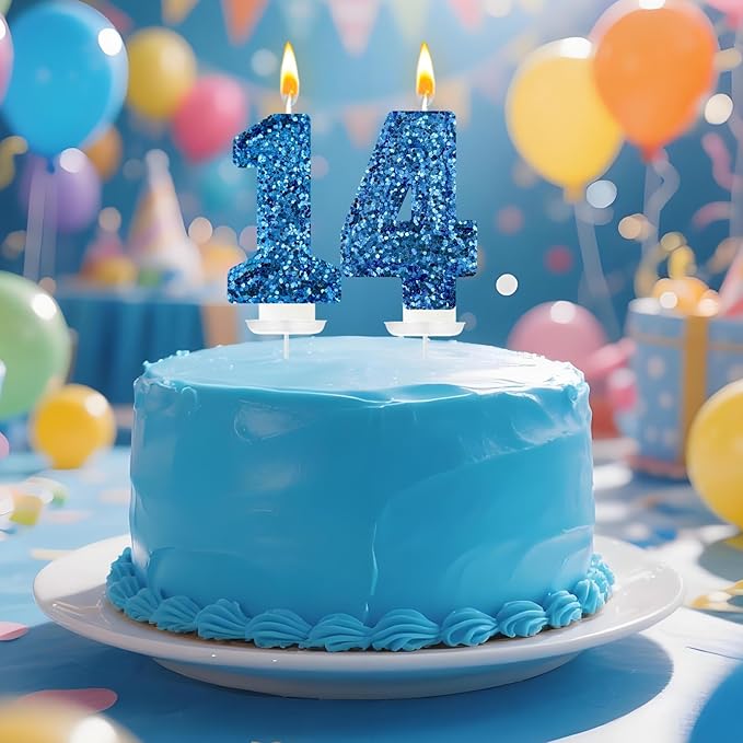 Zailo Birthday Number Candles, Glitter Number Candle Cake Decorations with Sequins, Cupcake Decorations for Girls, Women, Party Anniversary Celebrations (Number 4, Blue)