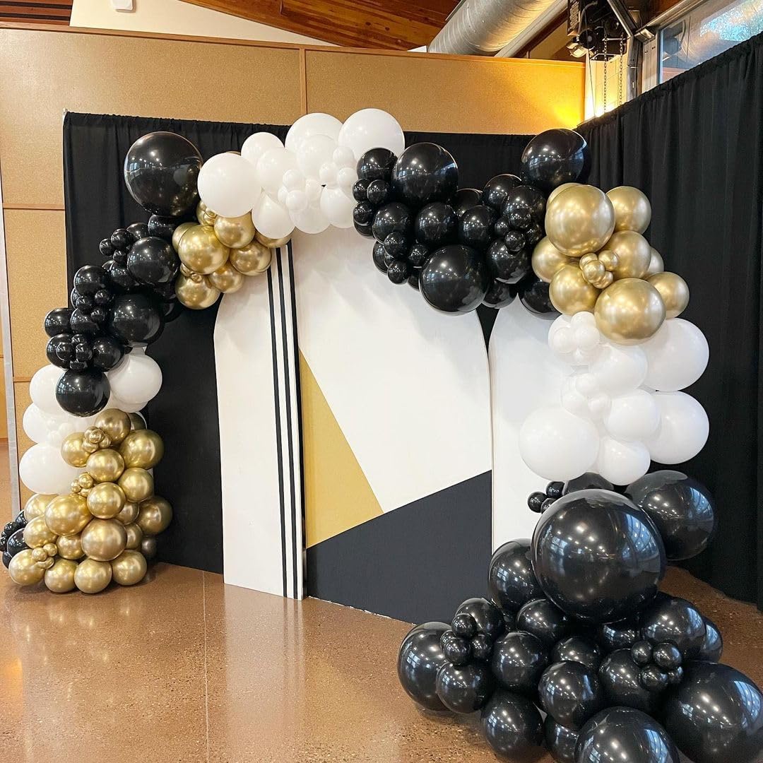 Black and Gold Balloon Arch Kit, ADOINBY 140Pcs Black White Metallic Gold Confetti Latex Balloons 18 12 10 5 Inch Different Size Balloons for Birthday Anniversary Graduation Wedding Party Decorations