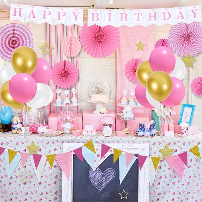 TONIFUL 4 Centerpieces Table Decoration Pink White Gold Balloon Centerpieces, Balloon Stand Kit for Girl Sweet 16th Birthday Decorations,Bridal Shower,Baby Shower