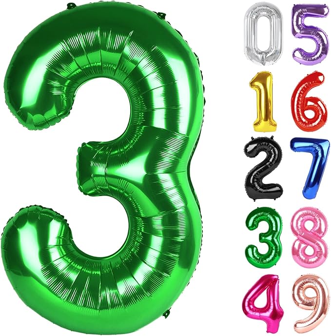 Dark Green Number 3 Balloon 40 Inch, 3rd Birthday Celebration Supplies for Girls Boys Women Men, 3 Balloon for Girls Boys Theme Party