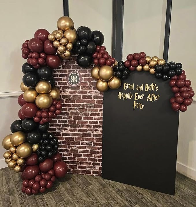 Burgundy and Gold Balloon Arch Kit, 162pcs Different Sizes with Burgundy Black Chrome Gold Confetti Balloons for Graduation Ceremony Prom Anniversary Wine Birthday Party Decorations