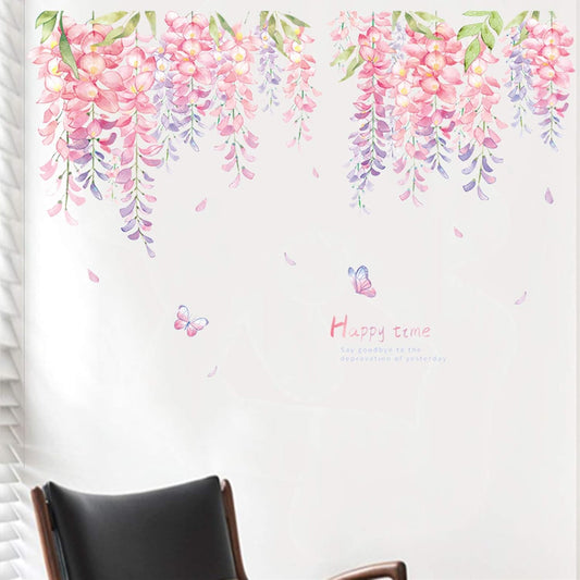 ROFARSO 6 Sheets Hanging Wisteria Flower Leaves Wall Stickers Removable PVC Wall Decals Peel and Stick Wall Art Decorations Decor for Bedroom Living Room Murals (3 Sets)