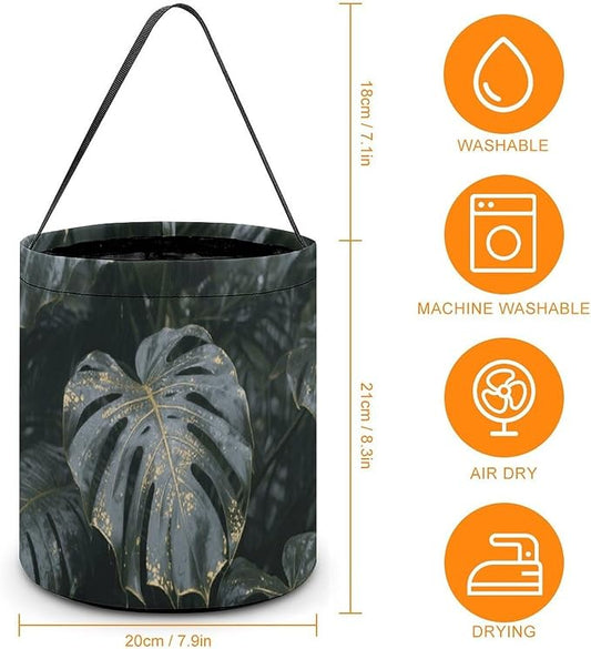 Halloween Candy Bucket - Grey Gold Plant Leaves Trick Or Treat Candy Bag, Gift Bag for Party Favor Supplies
