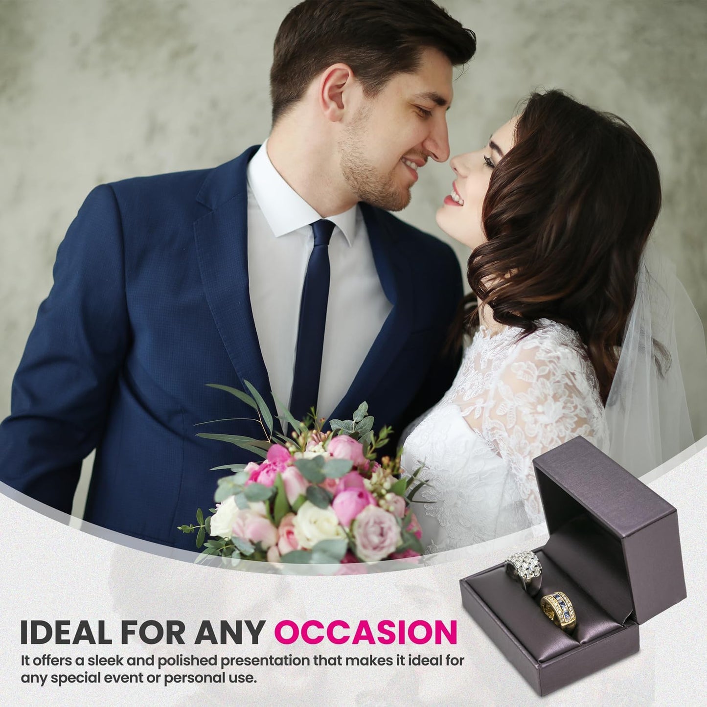 Novel Box Purple Jewelry Box for Double Rings 3.12x2.12x1.87 Inches - Double Rings Gift Box for Proposal Wedding Engagement - Faux Leatherette Jewelry Display Box - Gift Presentation Boxes for Rings