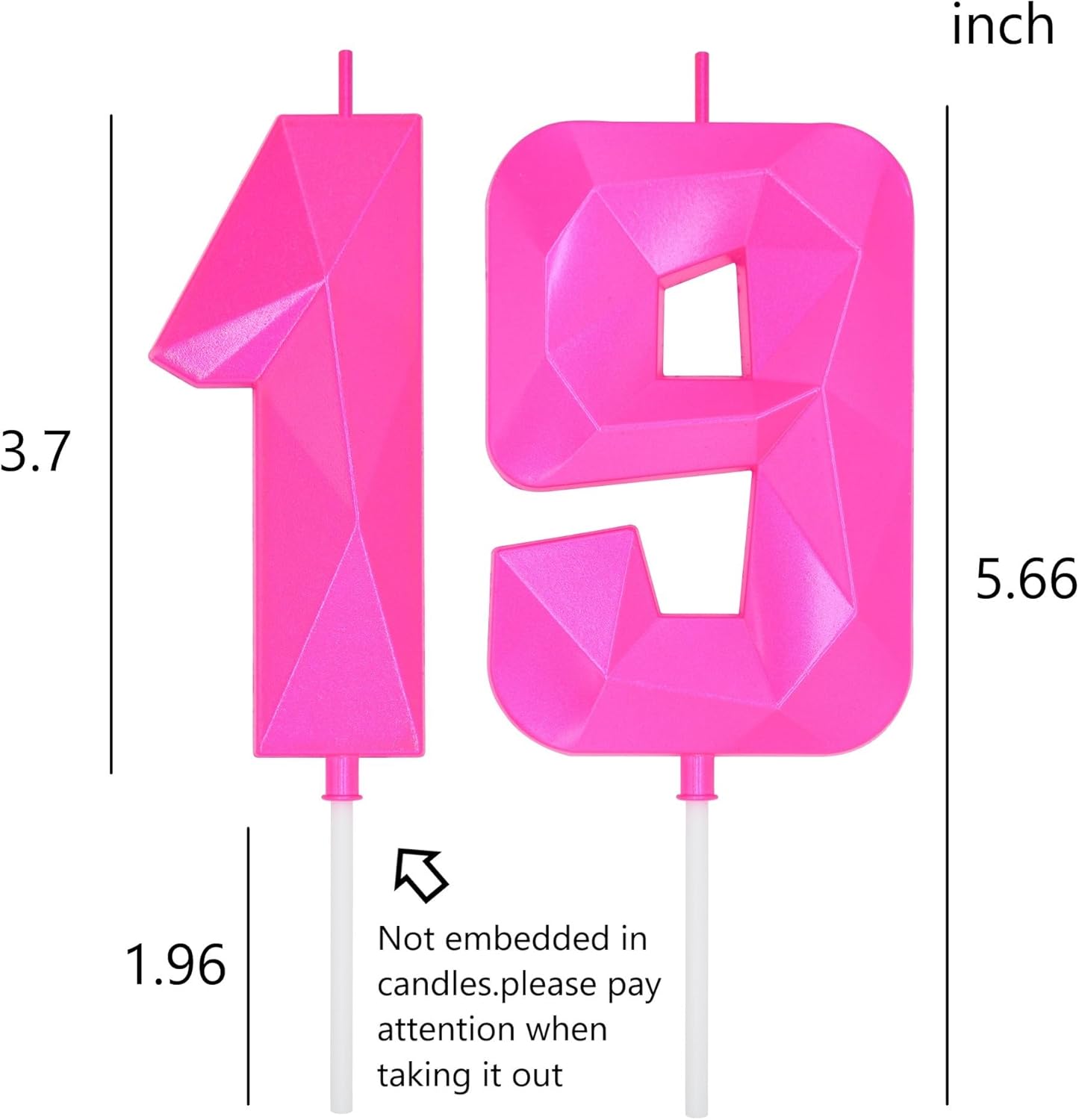 DERVENTA Large Birthday Candle Number 3D Pink 3.7 inch Party Celebration Anniversary Decoration Cake Topper 1 Piece (Number 19 Pink)