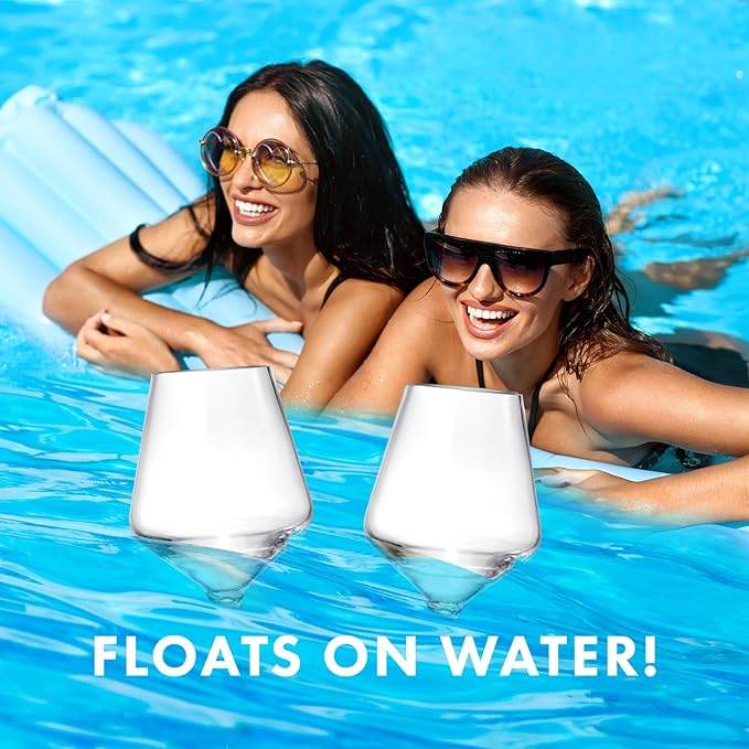 Floating Wine Glasses for Pool (18 Oz | Set of 2) - That Float | Shatterproof Poolside | Beach Glass | Outdoor Tritan Plastic Wine Glasses with Stem for Patio, Picnic