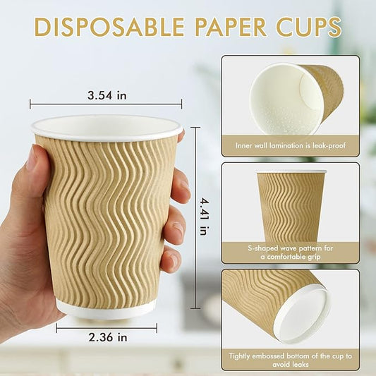 12 oz Coffee Cups, 80 Count Insulated Ripple Wall Paper Hot Coffee Cups for Hot Beverage