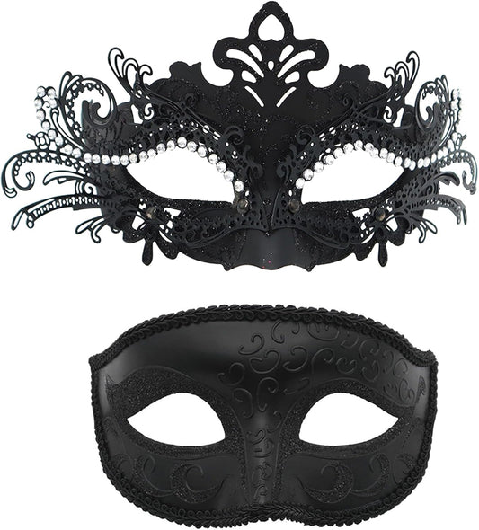 Couple Masquerade Mask Set - Venetian Style Masks for Halloween, Costume Parties and Carnival