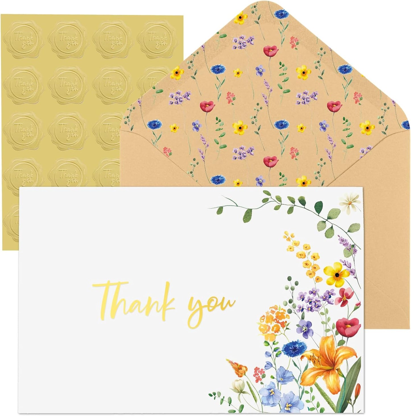100 Pack Thank You Cards with Envelopes, 4x6 Inch Thank You Cards Bulk Blank Card Notes with Stickers Greeting Card for Wedding, Baby Shower, Bridal Shower, Birthday, Thanksgiving, Christmas