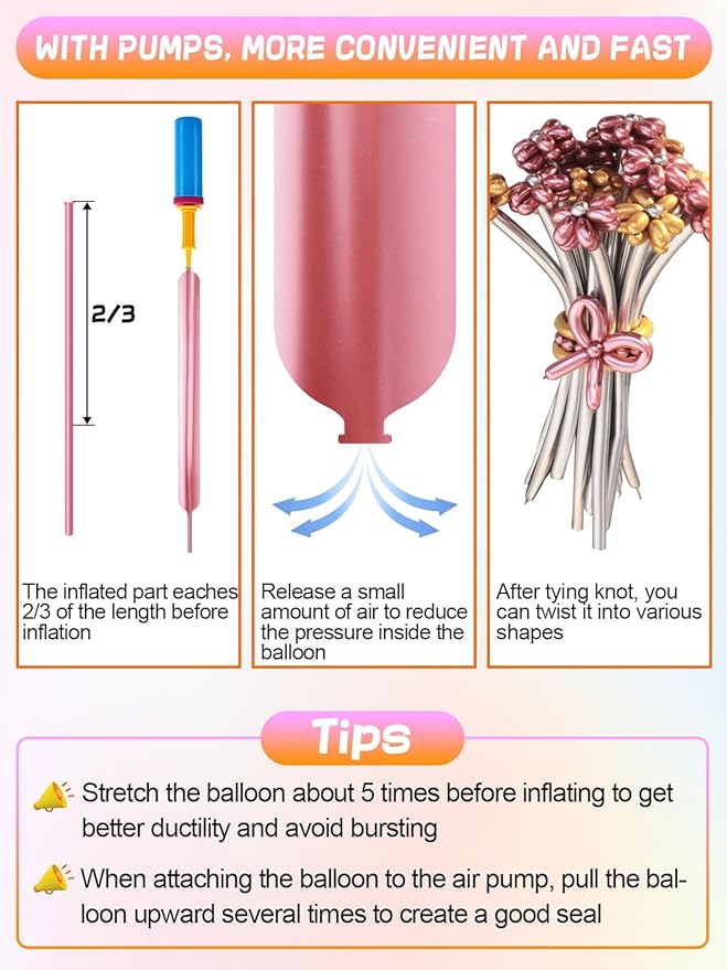 100 Pcs 260Q Balloons Kit with Pump - Kids Premium Latex Twisting Long Balloons to Make Animals Flowers, Metallic Assorted Balloons for Party Boys Girls Christmas Birthday Gifts Clowns Wedding Decor