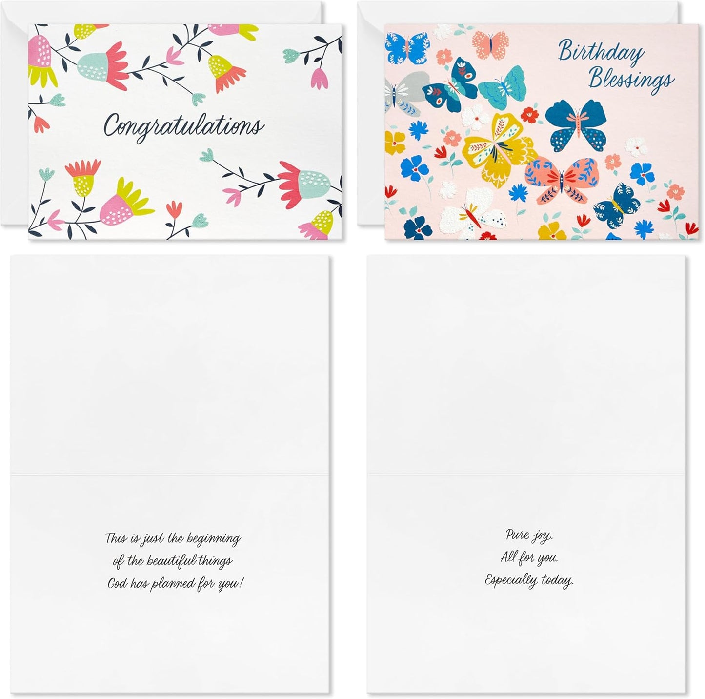Hallmark Religious Spring Flowers and Butterflies Card Assortment (16 Cards with Envelopes) for Thank You, Congrats, Birthday