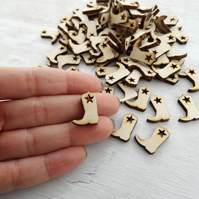 Confetti - Engraved Wood - Rustic Wooden Wedding Decor Party Table Scatter Decorations (Cowboy/Cowgirl Boot)
