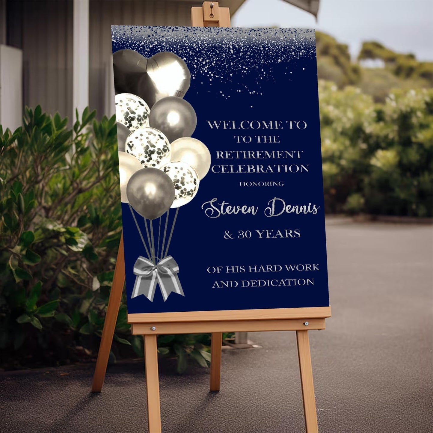 Navy Blue And Silver Retirement Welcome Sign, Retirement Board, Retirement Celebration, Retirement Party Decorations, Retirement Party Signs, Retirement Party Welcome Sign