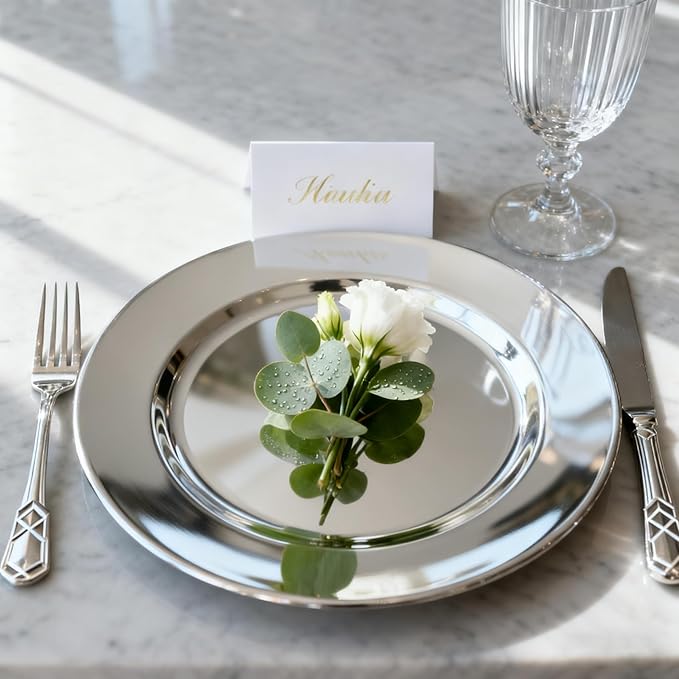 6 Pack 13'' Silver Dinner Charger Plates Set, Reusable Stainless Steel Round Plate Chargers Bulk for Easter Elegantes Party Wedding