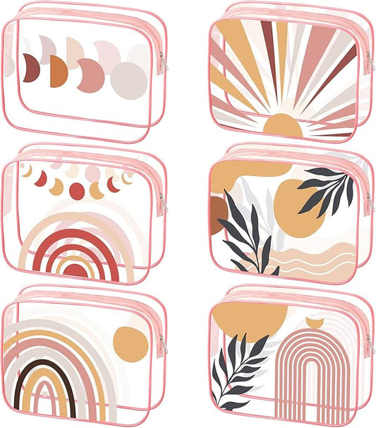 Cunno 6 Pcs Makeup Bags Gifts for Women Preppy Boho Smile Face Flamingo Clear Makeup Bags Cosmetic Transparent PVC Travel Toiletry Organizer for Birthday Party Favor(Boho Style)