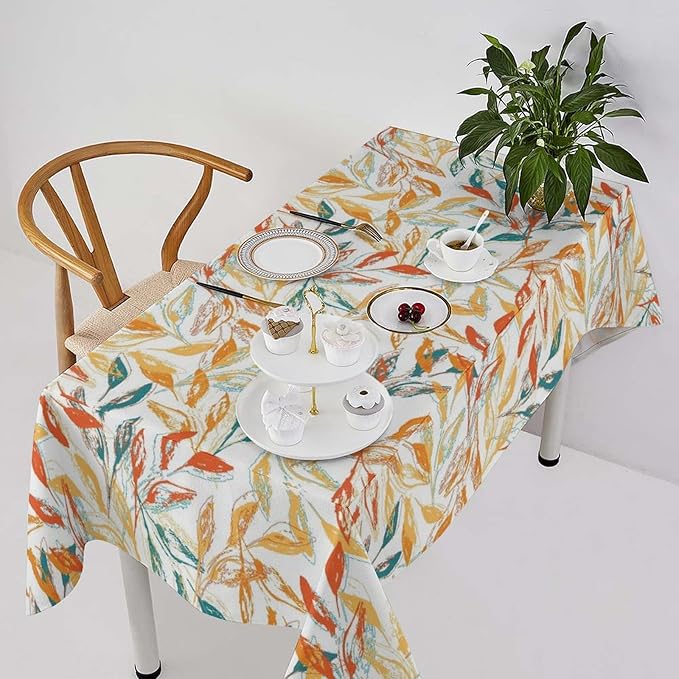 YCness Thanksgiving Fallen Leaves Tablecloth, Fall Autumn Watercolor Seasonal Colorful Maple Table Decor for Home Bedroom Kitchen Dinner Table Cover 55x75 Rectangle
