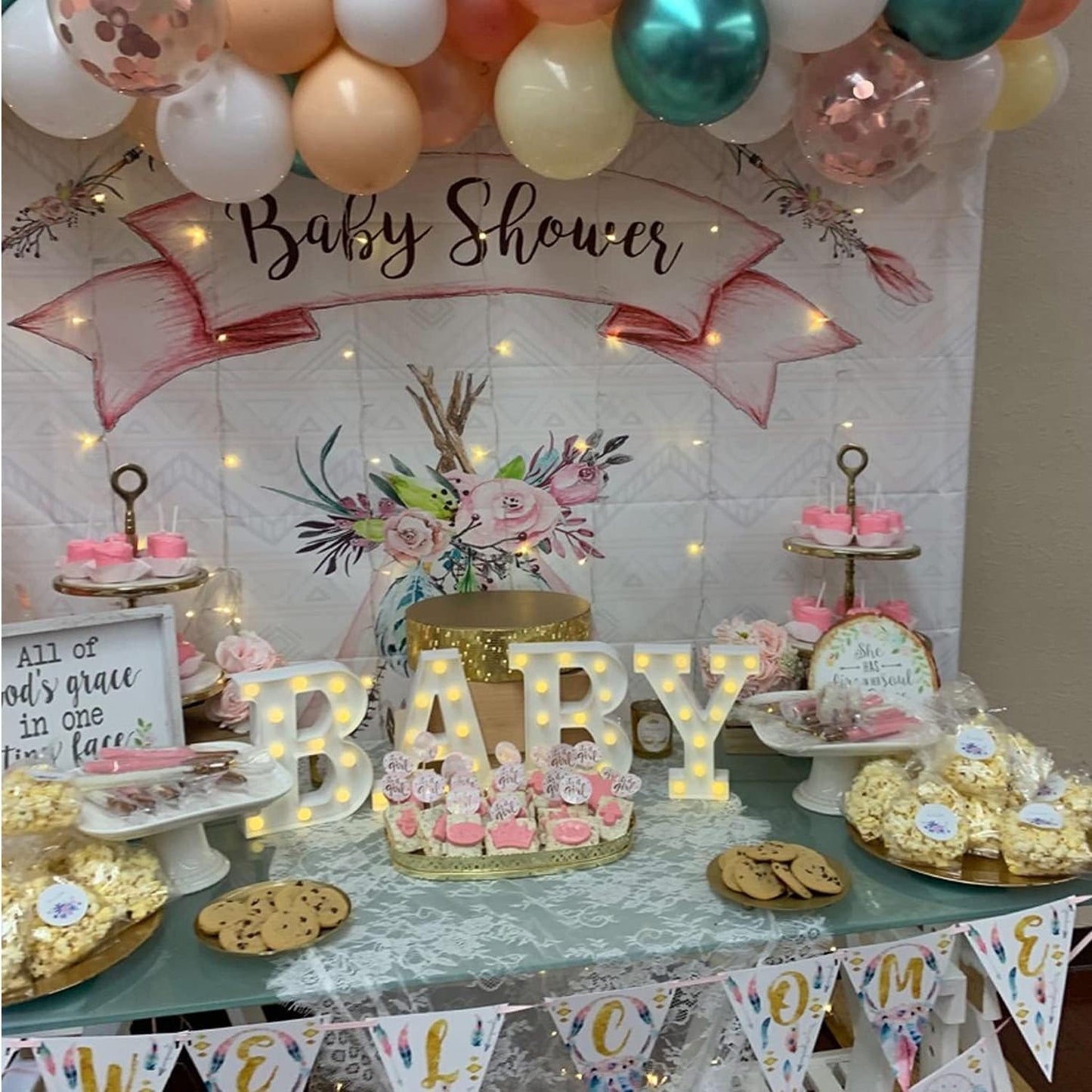 4 LED Baby Marquee Logo Light, Warm White Glowing Letters Perfect for Baby Shower Party, Birthday Party, Home Bedroom Nursery Table Wall Decor
