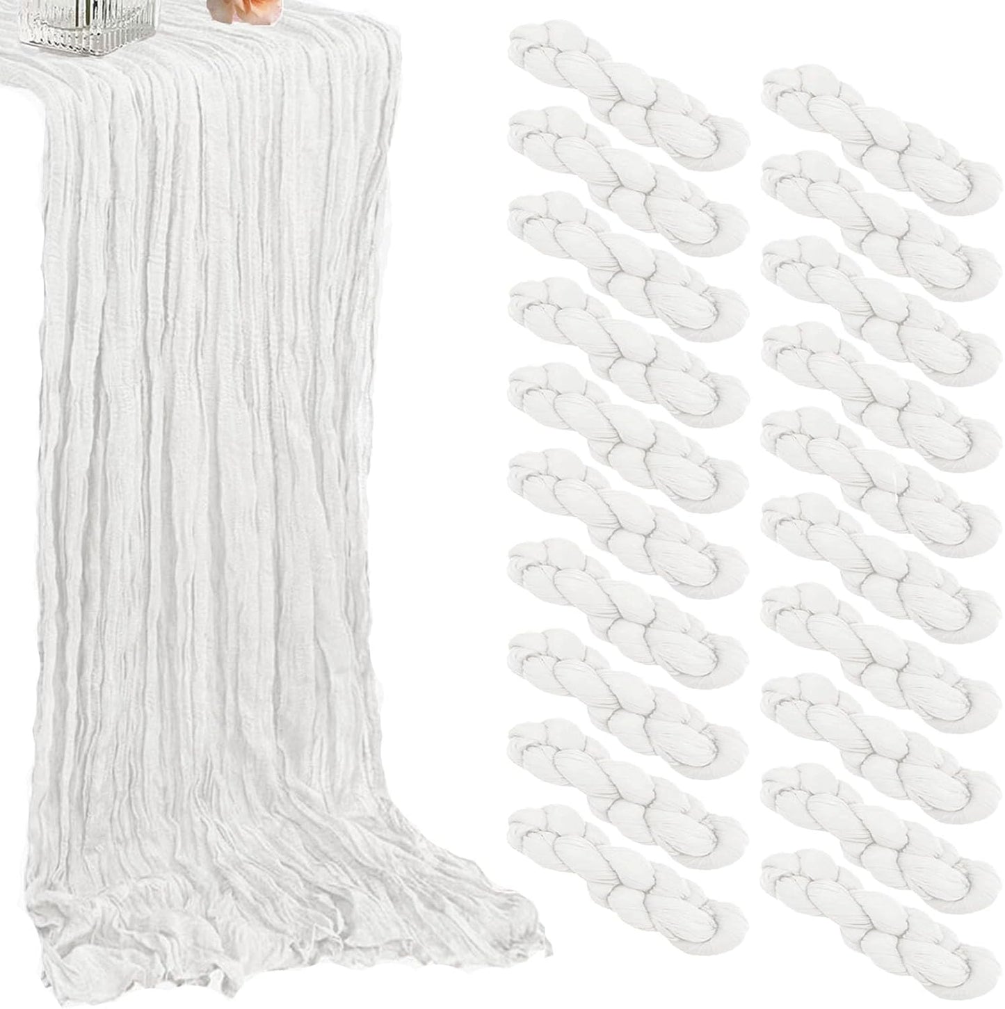 20 Pack White Cheesecloth Table Runners 35 x 71 Inch – Rustic Boho Gauze Table Runner for Wedding Arch, Party Decoration, Bridal Shower, Reception, Farmhouse Dining Decor
