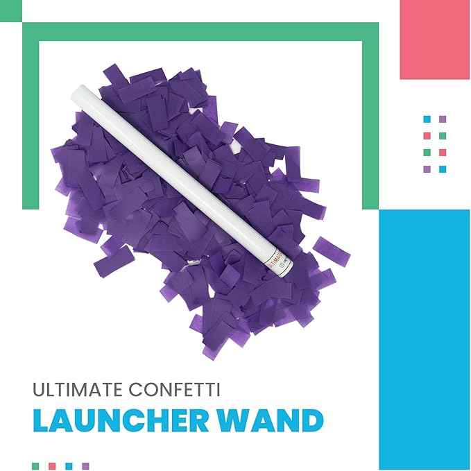 Ultimate Confetti - 8 Pack Purple Confetti Wands - Handheld 14" Biodegradable Tissue Paper Confetti Flick Flutter Sticks For Wedding, Birthday, Parties & Live Events - 2 Handfuls, 1.5 oz Each Stick