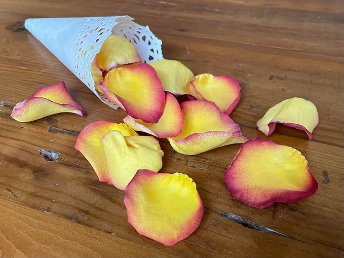 Rose Petals for Wedding Decoration, Bridal Toss, and Aisles, 10 cups, Freeze Dried, Use within 1 month (Tequila Sunrise)