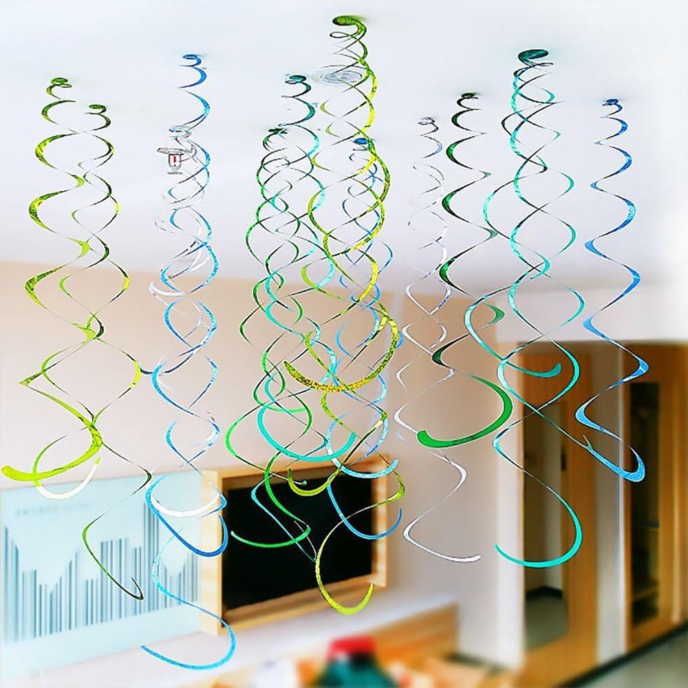 Party Swirl Decorations, Hanging Swirl for Ceiling Decorations, Green, Pack of 30