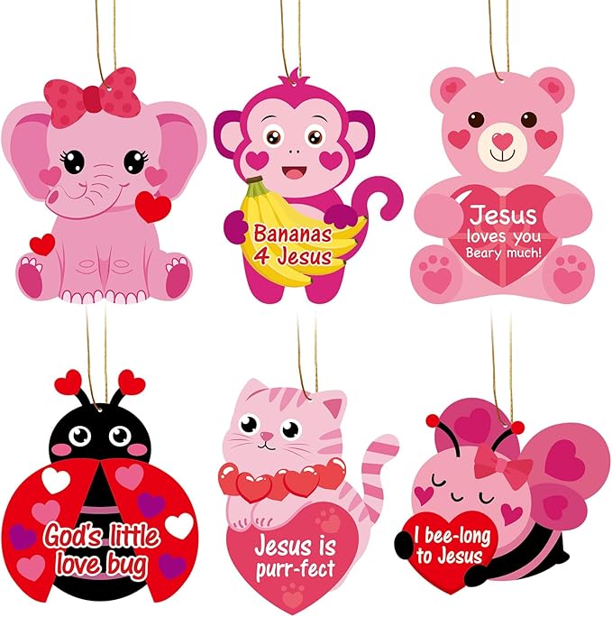 Yewfold 24Pcs Valentine's Day Religious Animal Craft Kit, Valentines Heart Jesus Sticker Crafts Make Your Own Christian Church Arts, DIY Home Sunday Project Activities