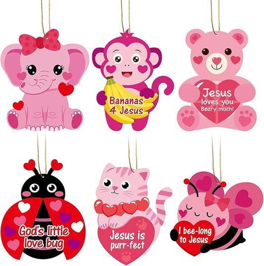Yewfold 24Pcs Valentine's Day Religious Animal Craft Kit, Valentines Heart Jesus Sticker Crafts Make Your Own Christian Church Arts, DIY Home Sunday Project Activities