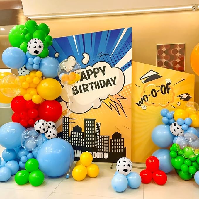 Toy Inspired Story Balloon Arch Kit, 167Pcs Blue Red Yellow Green Cow Print Balloons for Kids Boy Girl Cartoon Theme Birthday Baby Shower Decorations