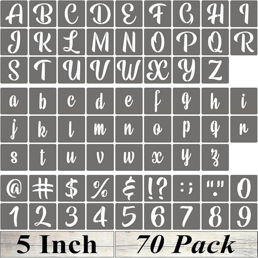 5 Inch Alphabet Letter Stencils - 70 Pack Letter Number Stencil Templates with Signs for Painting on Wood, Reusable Calligraphy Letters and Numbers Stencils for Chalkboard Fabric Wood Signs