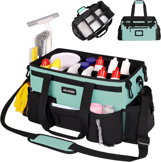 Large Wearable Cleaning Caddy Bags, Cleaning Supplies Storage Bag with Handles and Adjustable Shoulder Strap and Removable Waist Straps,Waterproof Cleaning Tote for Home,Car,Office