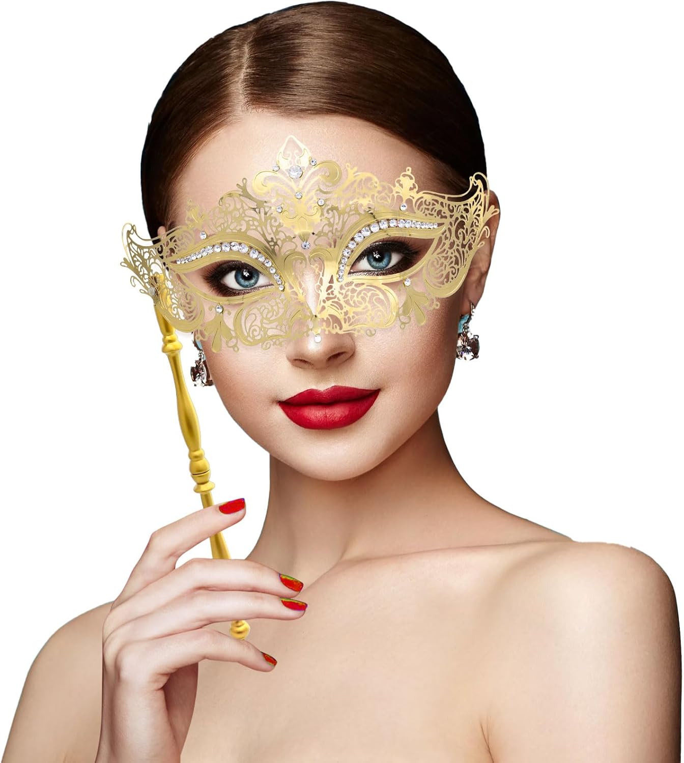 Coddsmz Masquerade Mask with Stick Venetian Mask Mardi Gras Decorations for Womens Halloween Costume Mask
