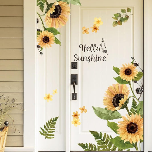 2 Set Sunflower Wall Decals Peel and Stick Decor for Living Room, Bedroom, Bathroom, Kitchen - Yellow Flower Vinyl Murals and Stickers