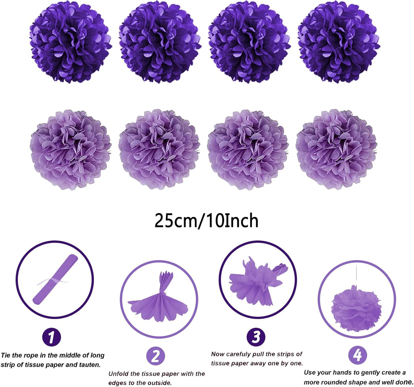 ZERODECO Party Decorations, 41 Pcs Purple Papar Fans Pompoms Garlands String Tissue Paper Tassel for Fiesta Home Bridal Baby Shower Wedding Boy Girl Birthday Party
