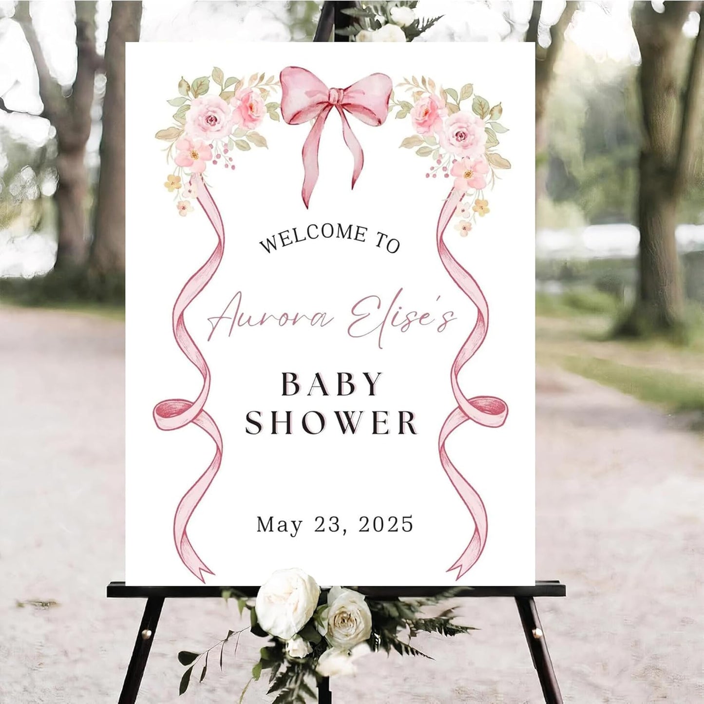 Personalized Pink Bow Baby Shower Welcome Sign, Custom Minimalist Bow Baby Girl Party Sign, Baby's Shower Gifts, Birthday Gifts, Gender Reveal Decorations, Newborn Announcement Party Supplies - 16