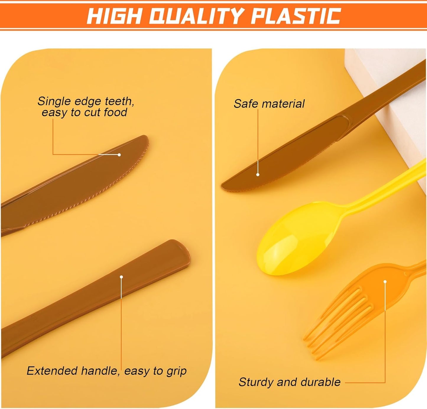 300 Pieces Thanksgiving Plastic Silverware Fall Heavy Duty Utensils Set Heavyweight Disposable Flatware Includes Orange Yellow Brown Spoons Forks Knives for Thanksgiving Dinner Party Supplies