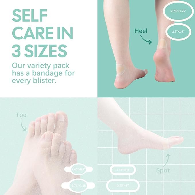 Gel Blister Hydrocolloid Bandages - Welnove 30ct Blister Cushions (Heel Pack) - Blister Bandages for Heel, Toe & Foot - Blister Pads for Prevention & Recovery - Water Resistant
