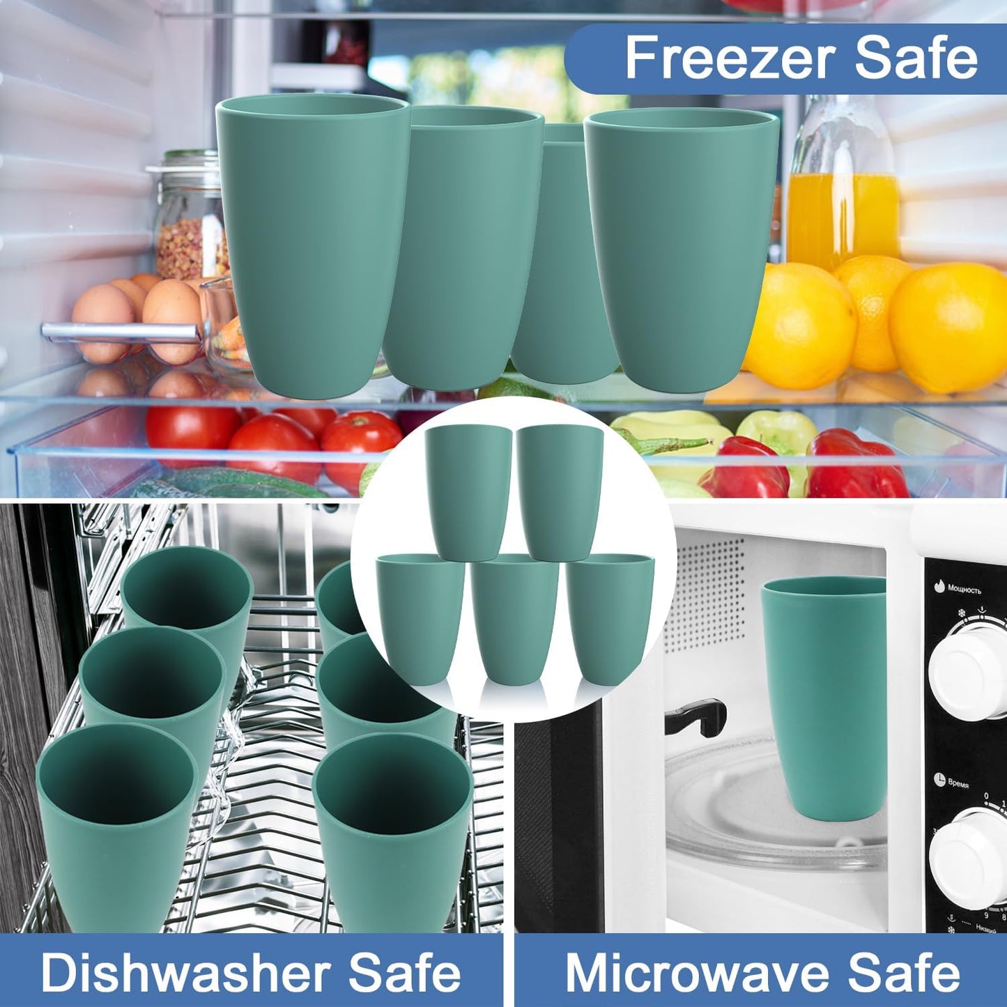 Wheat Straw Cup 20 OZ Large Drinking Glasses | Set of 6 Alternatives to Plastic Cups Reusable Unbreakable Drinking Cup Microwave and Dishwasher Safe Cups | Kitchen Water Glasses - Gree
