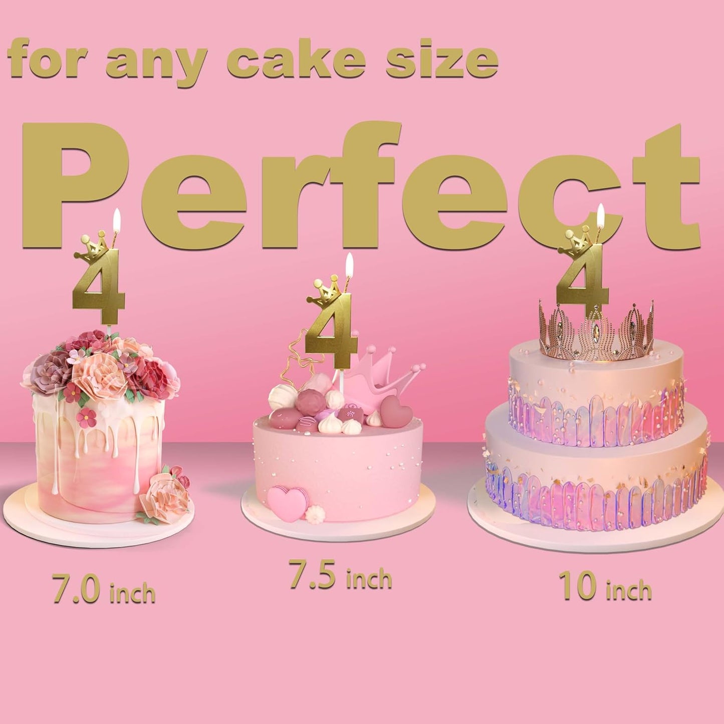 The Number 4 Gold Birthday Candles for Cake is Beautiful Number Candles for 4th Birthday Decorations for Boys and Girls (Gold-4, Crown)